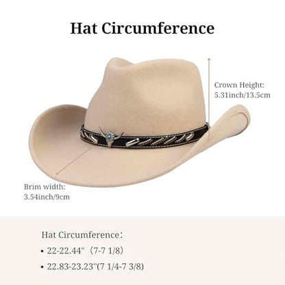 Cowboy Hat Water-Resistant Felt Hats 100% Wool Wide Brim Western Panama Rancher Hat for Women Men - color: Eagle Spirit, size: 7 1/8