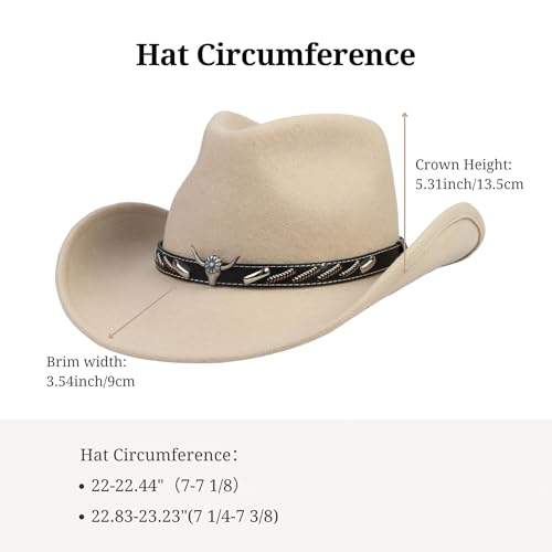 Cowboy Hat Water-Resistant Felt Hats 100% Wool Wide Brim Western Panama Rancher Hat for Women Men - color: Eagle Spirit, size: 7 3/8