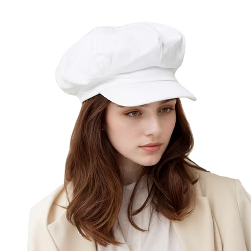 Newsboy Hats for Women -100% Cotton Womens Newsboy Cap Vintage Cabbie Hat - Pageboy Hats for Women Girls Ladies Gift - color: White