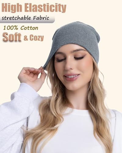 100% Cotton Beanie Hat Cuffless Beanies Warm Knit Winter Skull Cap - color: 1pcs-light Gray