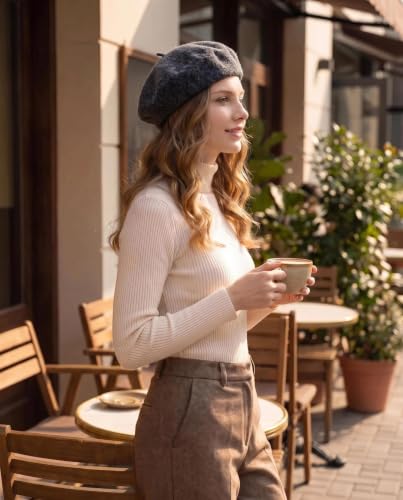 French Beret Hats for Women Men - Classic Wool Beanie Winter Cap - color: Black Grey
