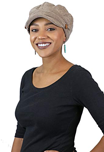 Newsboy Cap for Women Cancer Headwear Chemo Hat Ladies Head Coverings Tweed Corduroy Chenille - color: Taupe