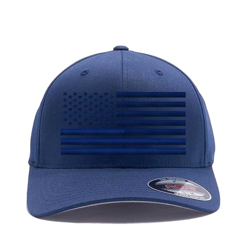 The Blackout American Flag 6277 Flex Fitted Baseball Cap - Custom Embroidered Black USA Flag Flex-Fitted Baseball hat - color: Navy, size: Small-Medium