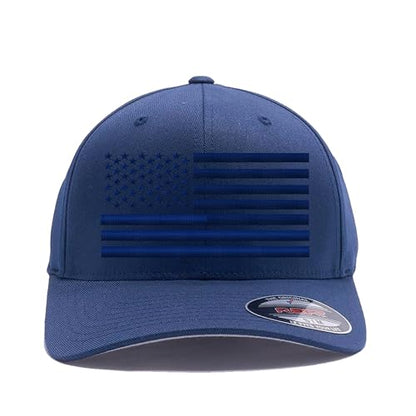 The Blackout American Flag 6277 Flex Fitted Baseball Cap - Custom Embroidered Black USA Flag Flex-Fitted Baseball hat - color: Navy, size: Small-Medium
