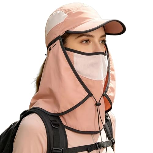 HUAMULAN Women Wide Brim Sun Hat Ponytail UV Protection Visor Fishing Cap - color: Pink With Foldable Visor