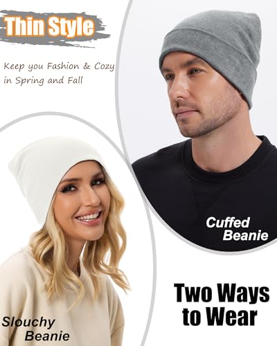 ROYBENS Thin 100% Cotton Beanie for Men Women Lightweight Slouchy Chemo Hat - color: 1pcs-white