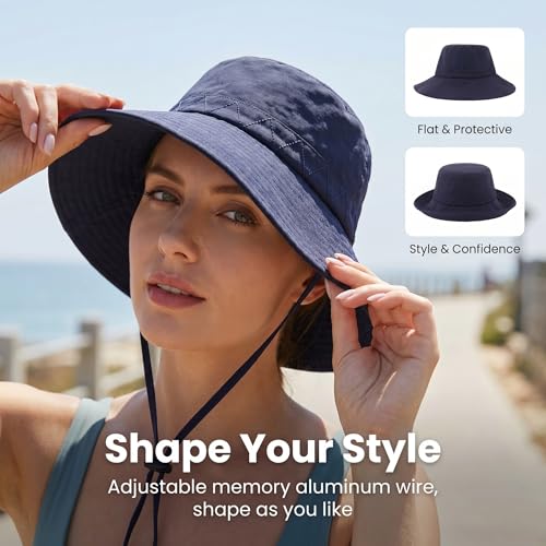 Moon Kitty Men's Sun Hat UPF 50+ Wide Brim Bucket HatAdjustable Nylon Fishing Hiking Boonie Hat for Large Heads - color: Navy