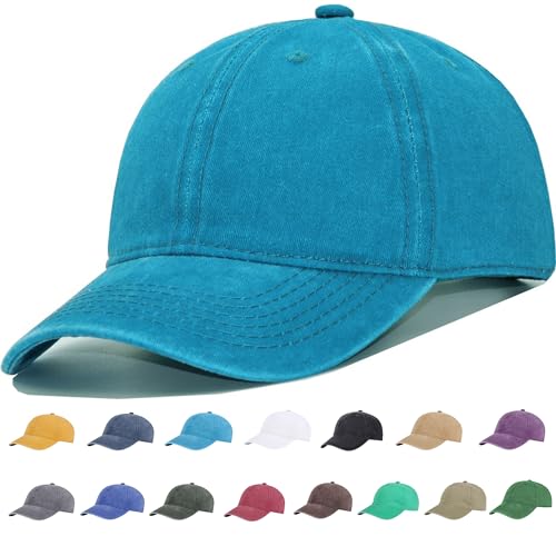Vintage Washed Cotton Plain Baseball Caps Adjustable Unstructured Blank Casual Dad Ball Hats for Men Women, M/L/XL/XXL - color: Lake Blue, size: Medium-Large