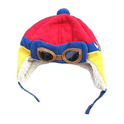 Toddlers Baby Girls and Boys Crochet Earflap Pilot Hats Beanie Cap Winter Warm Knit Caps Ear Protection Cap - color: Hat1-red
