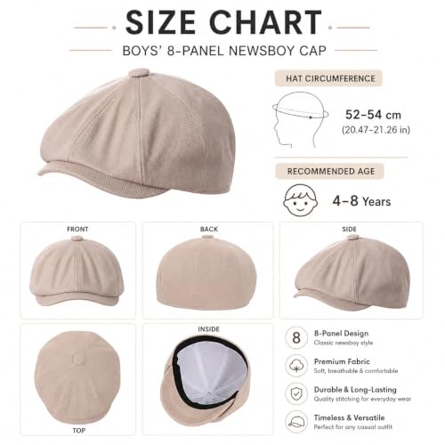 Kids Boys Vintage-Newsboy-Cap 8-Panel Beret Cabbie Hat for Toddler Boys Girls Pageboy - color: Beige