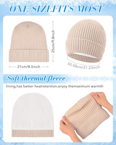 Suhine 6 Pcs Fleece Lined Beanie Hats Bulk Men Women Warm Knitted Cuffed Beanie Thick Knit Skull Cap for Cold Weather - color: Warm Color