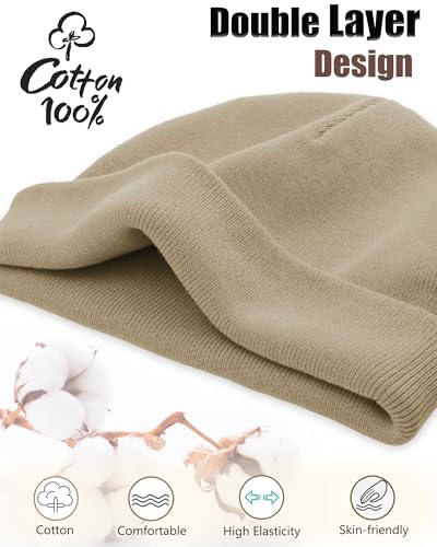 100% Cotton Beanie Hat Cuffless Beanies Warm Knit Winter Skull Cap - color: 1pcs-khaki