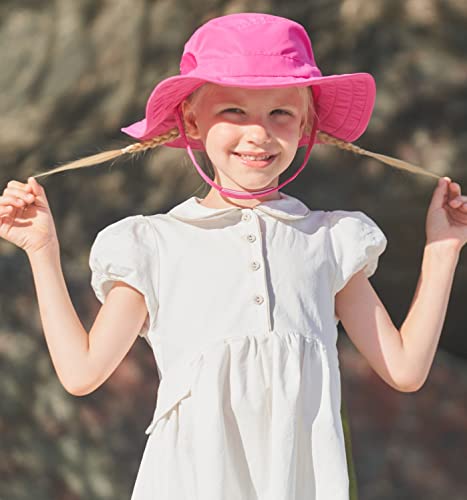 Connectyle Kids Sun Hat for Boys Girls Wide Brim Bucket Hat UPF 50+ Sun Protection Hat Breathable Summer Beach Hat - color: Hot Pink
