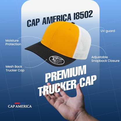 Cap America i8502 Flexfit 110 6-Panel Trucker Cap w/Adjustable Snapback - color: Indigo Blue/Black