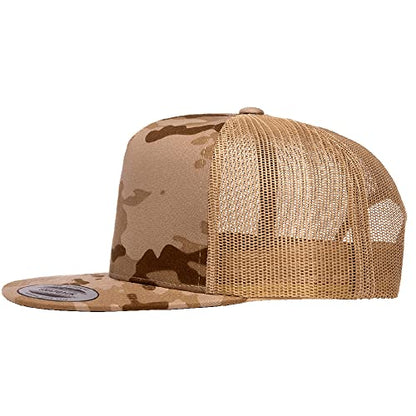 Yupoong 5-Panel YP Classic Trucker Cap | High Profile Flat Visor Snapback - color: Multicam Arid Tan