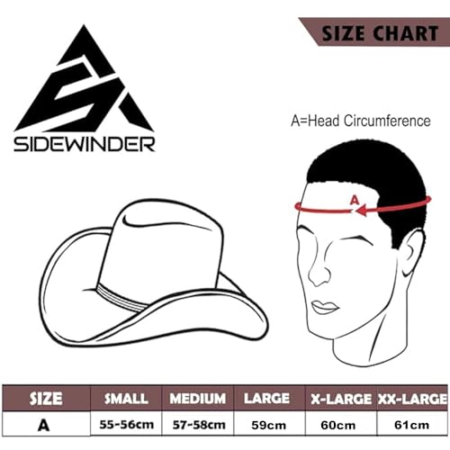 SideWinder Cowboy Hat Durable Jungle Grain Leather Unisex Adult for Men Shapeable Outback Western Style Wide Brim - color: Mocha, size: Small