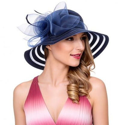 Ruphedy Women Derby Church Dress Bucket Hat Fascinators Tea Party Wedding Hat - color: S017-navy