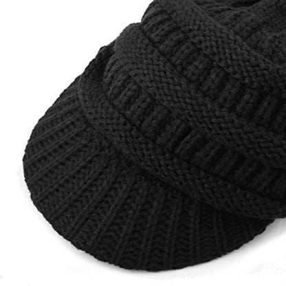 The Hat Depot - Visor Beanie Unisex Winter Knit Skull Beanie with Brim Hat - color: 1. Navy