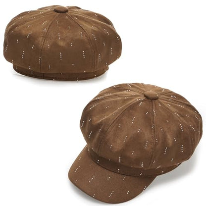 Newsboy Caps for Women Classic Beret Hats Autumn Winter Cap - color: D-brown