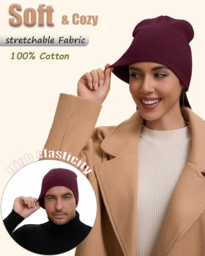 100% Cotton Beanie Hat for Men Women Cuffless Warm Winter Hats - color: 1pcs-wine Red