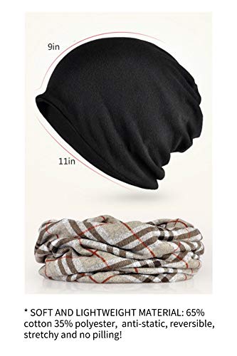 Jeelow Cotton Slouchy Open Top Beanie Hat 2 Pack - color: Blue+black