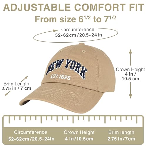 E BY ELIDAN NY Dad Hat, New York EST.1625 Cotton Baseball Cap Women & Men - color: Khaki Navy