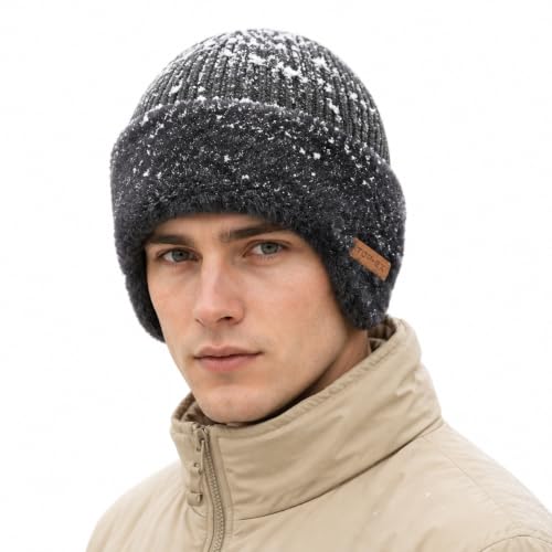 Waterproof Winter Warm Beanie with Ear Flaps for Men - color: Grey, size: Medium-Large
