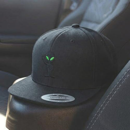 Custom Flat Brim Snapback Cap-Alien Peace Sign and Symbol - color: Black Design Only