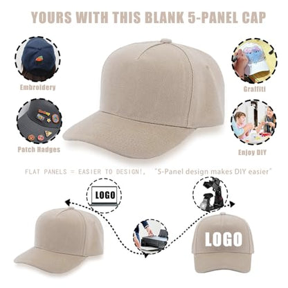 12 Pack Seamless Baseball Caps Wholesale Bulk - No Center Seam, DIY Friendly, Adjustable Breathable Lightweight for Men Women - color: Khaki