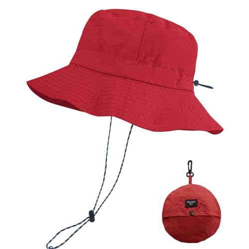 PFFY Packable Sun Bucket Hat for Men Women Outdoor UV Protection Sun Hats - color: Red (More Loose)