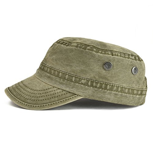 VOBOOM Men Washed Cotton Cadet Army Cap Vintage Flat Hat - color: Army Green