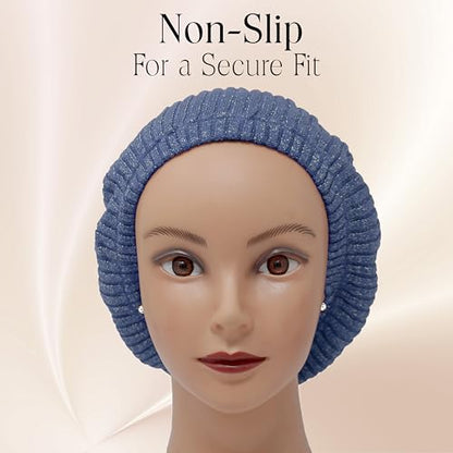 Hair Snood, Knit Slouchy Beret Beanie Lightweight, Jewish Head Coverings for Women, Cancer Headwear for Women Chemo Sleep Hat - color: Dark Denim Thin Ribbed