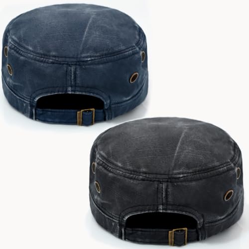 Cadet Army Hat 2 Pieces Flat Top Cap Unisex Military Hat for Women Men - color: Black E + Navy E