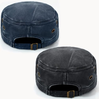 Cadet Army Hat 2 Pieces Flat Top Cap Unisex Military Hat for Women Men - color: Black E + Navy E