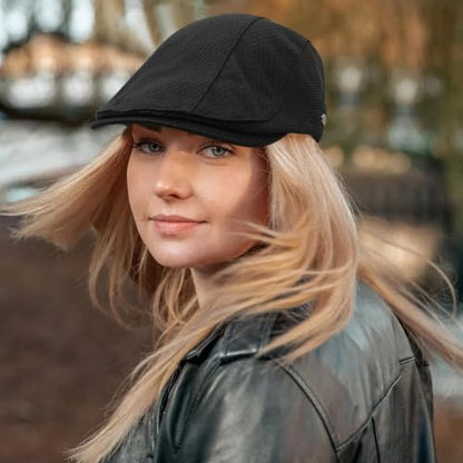 Mesh Cap Breathable Summer Newsboy Hat Adjustable Beret Ivy Cap Irish Cabbie Driving Fishing Hats - color: Black