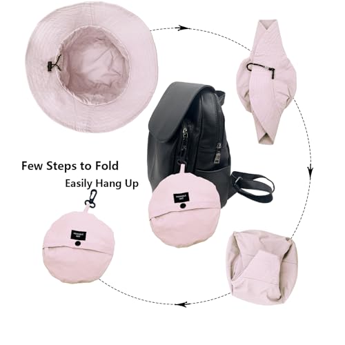 woogwin Waterproof Bucket Rain Hat with Chin Strap Quick Dry Packable Boonie Sun Hat Safari Hat UV Protection - color: Light Pink