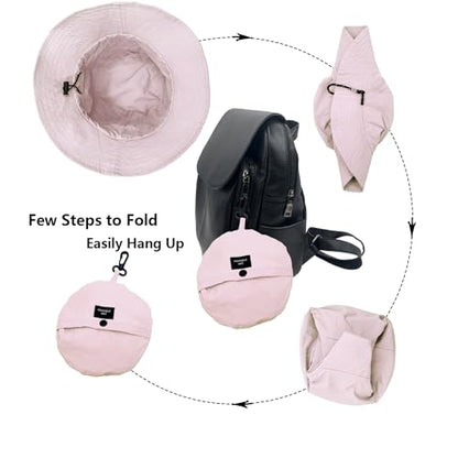 woogwin Waterproof Bucket Rain Hat with Chin Strap Quick Dry Packable Boonie Sun Hat Safari Hat UV Protection - color: Light Pink