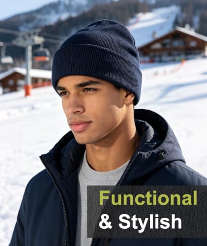 IYEBRAO 2-Pack Unisex Cuffed Beanie Hat for Men Women Skull Knit Cap - color: Black&navy Blue 2pcs