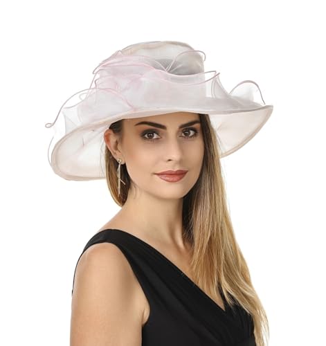 SAFERIN Women's Organza Church Fascinator Bridal Tea Party Wedding Hat - color: Sz-beige Pink