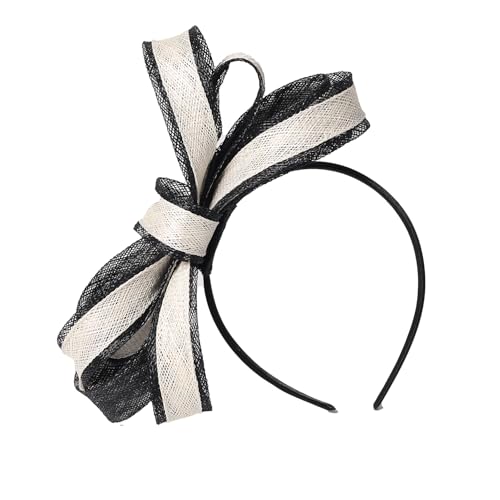 HIMESPORT Sinamay Fascinators Hats for Women Ladies Church Headdress Formal Tea Party Wedding Cocktail Derby Hat with Bowknot - color: Black and Beige