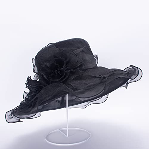 Lawliet Womens Dressy Wide Brim Church Wedding Occasion Sun Hat A613 - color: Black
