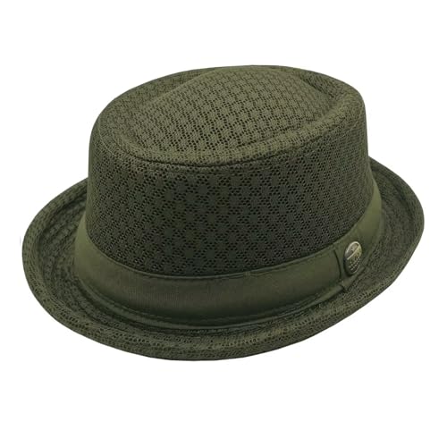 Summer Mesh Pork Pie Hat Cute Fedora Hat Lightweight Breathable Short Brim Bowler Derby Cap for Men Women - color: Navy_green