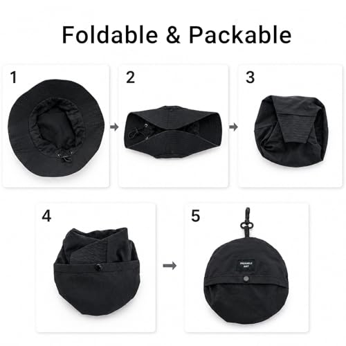 PFFY Packable Sun Bucket Hat for Men Women Outdoor UV Protection Sun Hats - color: Black Bright