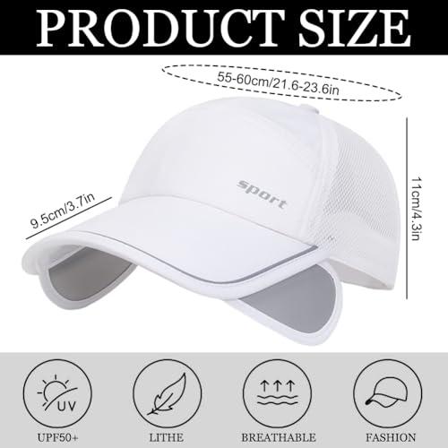 2Pcs Mesh Back Baseball Cap with Retractable Brim for Men Women UV Sun Protection Breathable Tennis Golf Visors Hats - color: White&beige