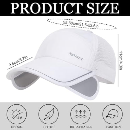 2Pcs Mesh Back Baseball Cap with Retractable Brim for Men Women UV Sun Protection Breathable Tennis Golf Visors Hats - color: White&beige