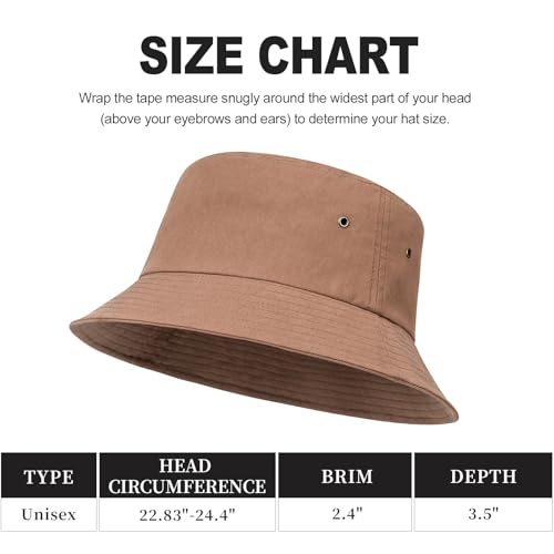 BOTVELA Men Cotton Foldable Flat Top Bucket Sun Hat - color: Brown, size: 7 1/8-7 1/4