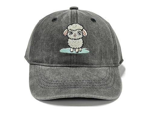 Adjustable Embroidery Animal Baseball Hat for Kid Toddler Child - color: Lamb (Washed Black)