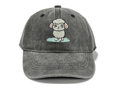 Adjustable Embroidery Animal Baseball Hat for Kid Toddler Child - color: Lamb (Washed Black)