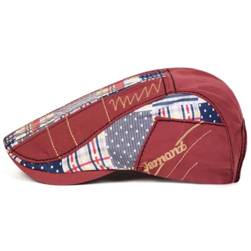 Classic Flat Cap for Men, Adjustable Cotton Newsboy Cap - color: Winered 2