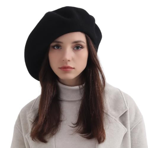 French Wool Beret Hats for Women Man - color: Xl-black